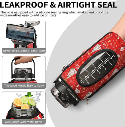 64 oz Glass Water Bottle with Straw and Sleeve Half Gallon Motivational Water Bottle with Time Marke and Strap 2L Leakproof Borosilicate Water Jug for Gym Outdoors for Women