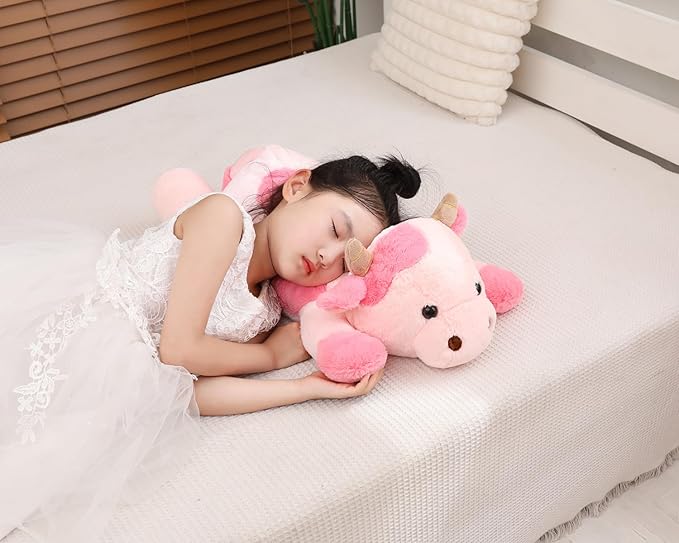 25.6 inch 5 lbs Cow Weighted Stuffed Animals, Large Weighted Plush Animal, Cute Plush Toy Pillow, Soft Kawaii Plushie Gifts for Adults, Kids, Boys and Girls(Pink)
