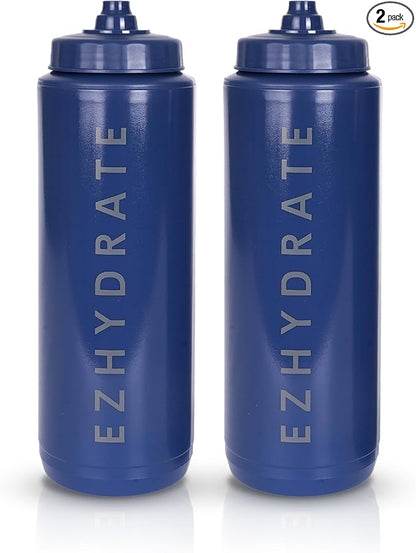 2 Pack Blue 32oz Squeeze Water Bottles - Sports Water Bottles For Football, Hockey, Athletics - Reusable Squirt Bottle Set, BPA-Free, Perfect for Gym, Travel, Bike & Cycling Water Bottle