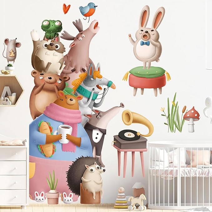 Cartoon Animals Wall Stickers Animal Stack High Concert Wall Decals for Baby Boy Girl Room Decor Decals Peel and Stick Airplanes Kids Wall Stickers Bear Wall Decals for Nursery Decor