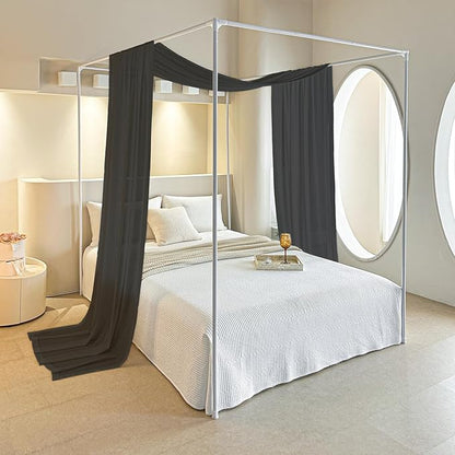 AIKASY Black Bed Canopy Scarf for Twin - Luxury Sheer Canopy Bed Curtains with Light - Suitable for Four-Poster Bed, Metal Bed Frame, Wood Bed Frame -1pic