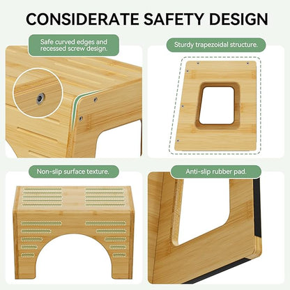 AmazerBath Toilet Stool for Toddler Potty Training, 3-in-1 Sturdy Bamboo One Step Squat Poop Foot Stool, Non-Slip Baby & Kids Potty Step Stool for Bathroom Sink, Kitchen Counter, Bedroom, Closet, 9"
