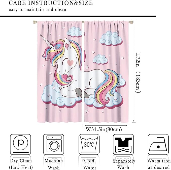 Unicorn Curtain for Kids Bedroom,Pink Cartoon Rainbow Darkening Curtains Decor Sliding Curtains Decorative Curtains for Girls Boys Baby Room,Living Room Decoration 63x72inch