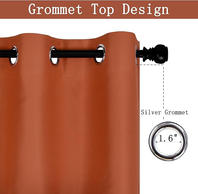 Rust Valances for Windows 42X18 Inches Blackout Thermal Insulated Valance with Grommet Top for Kitchen Living Room Short Straight Drape Valance for Bedroom Kids Room 1 Panel