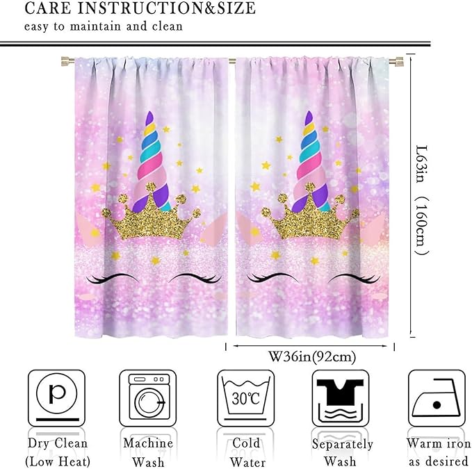 Kids Unicorn Curtains Kids Girls Boys Rainbow Unicorn Pattern Blackout Curtains Bedroom Curtains 72x63 Inches 2 Panels