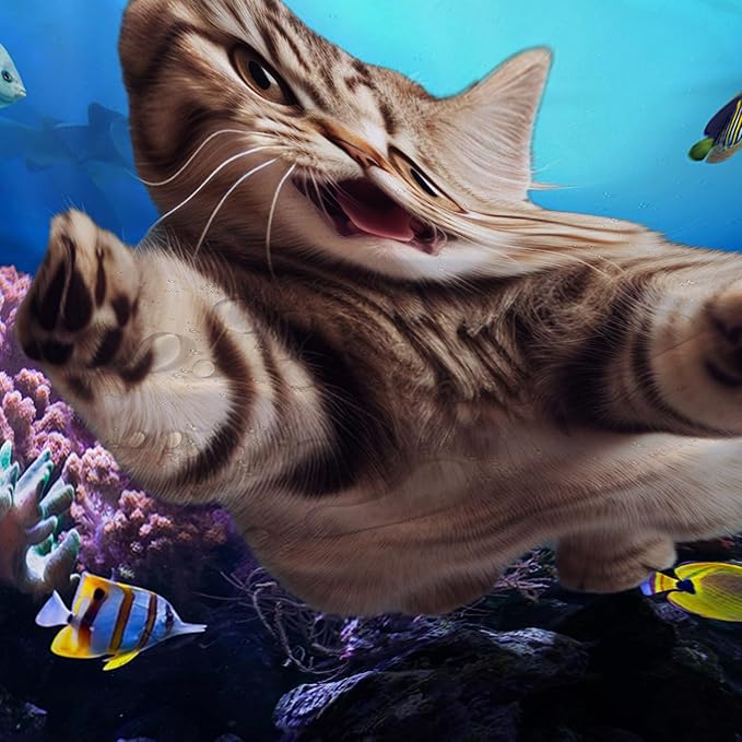 AILONEN 3D Swimming Cat Shower Curtain Set,Coral Bath Curtain for Kids Girls Boys,Sea Animals Ocean Theme Shower Curtain,Cat Lovers Animal Shower Curtains for Bathroom Decor, 60" W*72" H