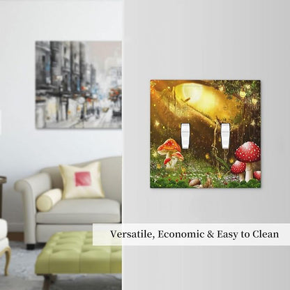 Red Mushroom Forest Fairy Moon Butterfly Double Toggle Bohemian Light Switch Covers Decorative 2 Gang Wall Plate Dual Electrical Faceplate Switchplate for Kidroom Nursery Decor