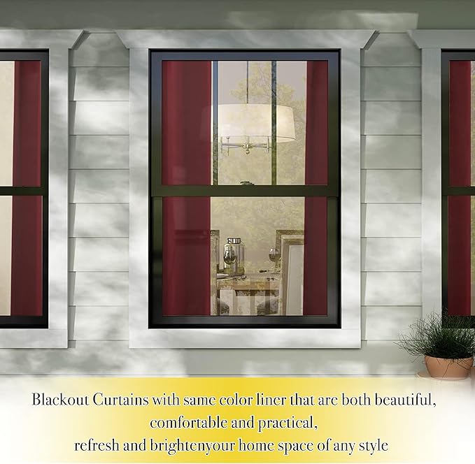 NICETOWN Kitchen Full Blackout Curtain Panels, Super Thick and Soft Insulated Window Covers, 100% Blackout Draperies with Same Color Backing for Cafe Window (Burgundy Red, Set of 2 PCs, 52 by 54-inch)