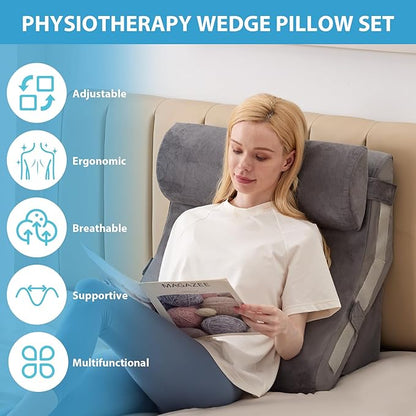 3PCS Bed Wedge Pillow for Sleeping, Adjustable Memory Foam Wedge Pillow for Back Leg Pain Relief, 23” Wide Triangle Pillow Wedge for Post Surgery, Acid Reflux, GERD & Snoring, Grey