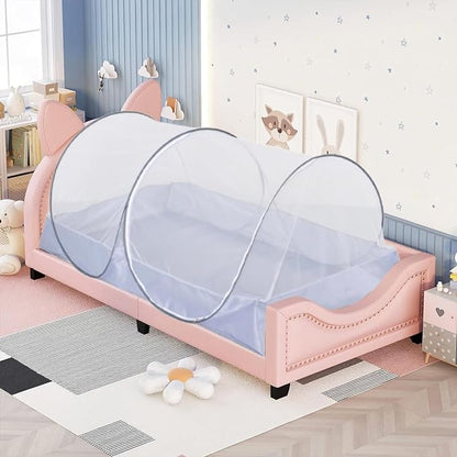 Akiky Mosquito Net Pop Up Bed Net Tent with Gray Bottom Portable&Foldable Bed Canopy for Bunk Bed Twin/Twin XL Bed Sleeping Tent for Indoor Outdoor, Gray/White