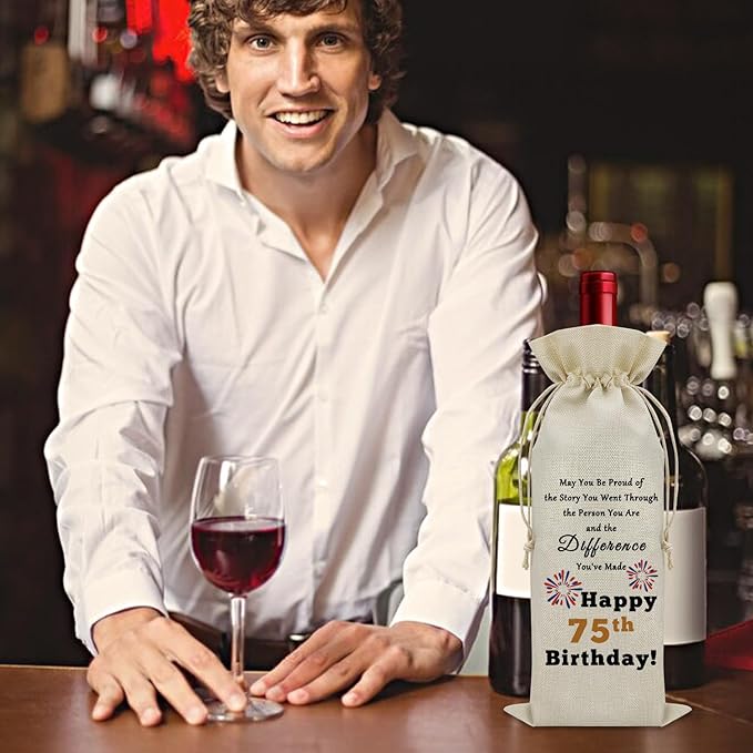 75th Birthday Gifts for Born in 1949 Wine Bag 75 Years Old Birthday Gift Inspirational Birthday Quotes Wine Accessories Gifts for Wine Lovers Gifts for Someone Turning 75 Wine Bottle Decoration Bag
