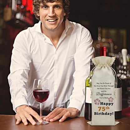 75th Birthday Gifts for Born in 1949 Wine Bag 75 Years Old Birthday Gift Inspirational Birthday Quotes Wine Accessories Gifts for Wine Lovers Gifts for Someone Turning 75 Wine Bottle Decoration Bag