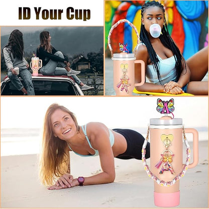 Stanley Cup Accessories Include Silicone Stanley Straw Cover, Butterfly Letter KeyChain Charms, Water Bottle Handle Strap, Boot and Chain for Stanley Cup 30oz 40oz Tumbler