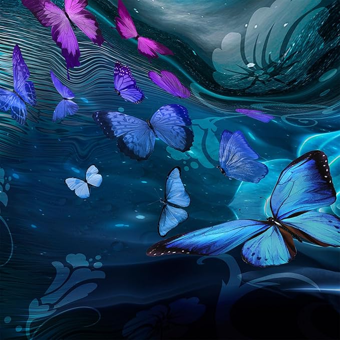 AILONEN Flying Butterfly Shower Curtain for Girls Women,Blue Sky Starry Ocean Sea Rose Bath Curtain 36" W*72" H Polyester Fabric Waterproof Bathroom Curtain with 12 Hooks