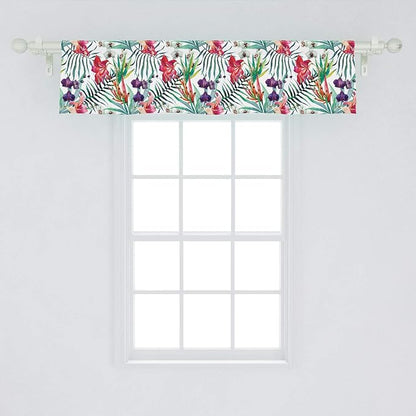 Ambesonne Watercolor Flower Window Valance, Tropical Wild Orchid Flowers with Palm Leaves Print Exotic Style Nature, Curtain Valance for Kitchen Bedroom Decor with Rod Pocket, 54" X 12", Green Red
