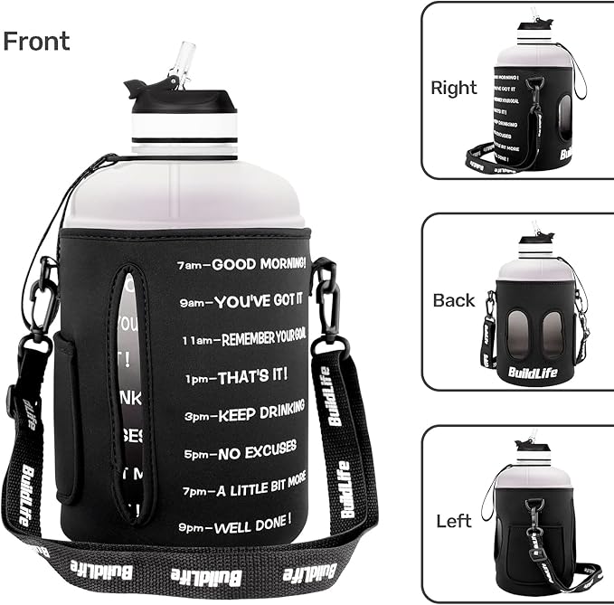 QuiFit Motivational Gallon Water Bottle - with Straw & Time Marker BPA Free Large Reusable Sport Water Jug with Handle for Fitness Outdoor Enthusiasts Leak-Proof