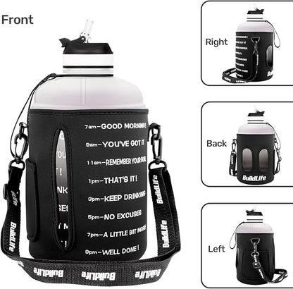 QuiFit Motivational Gallon Water Bottle - with Straw & Time Marker BPA Free Large Reusable Sport Water Jug with Handle for Fitness Outdoor Enthusiasts Leak-Proof
