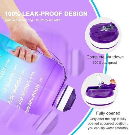 QuiFit Motivational Gallon Water Bottle - with Straw & Time Marker BPA Free Large Reusable Sport Water Jug with Handle for Fitness Outdoor Enthusiasts Leak-Proof