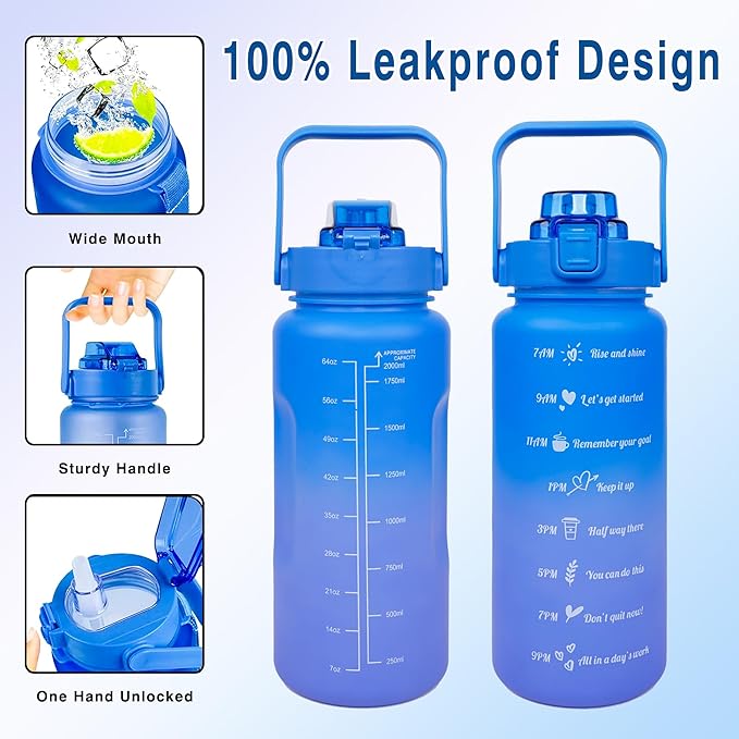 Peacock Half Gallon Water Bottle with Sleeve Water Bottle 64 Oz Water Bottle with Time Marker, Leakproof-Free Drinking Water Bottle, Sports Water Bottle Peacock Feather Half Gallon Water Jugs