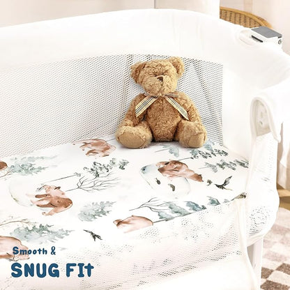 GRSSDER Stretchy Ultra Soft Fitted Bassinet Sheet Set 3 Pack, Universal Fit for Bassinets Baby Cradle Moses Basket Oval Rectangle Mattress Safe and Snug, Stylish Pattren of Bear and Wolf Print