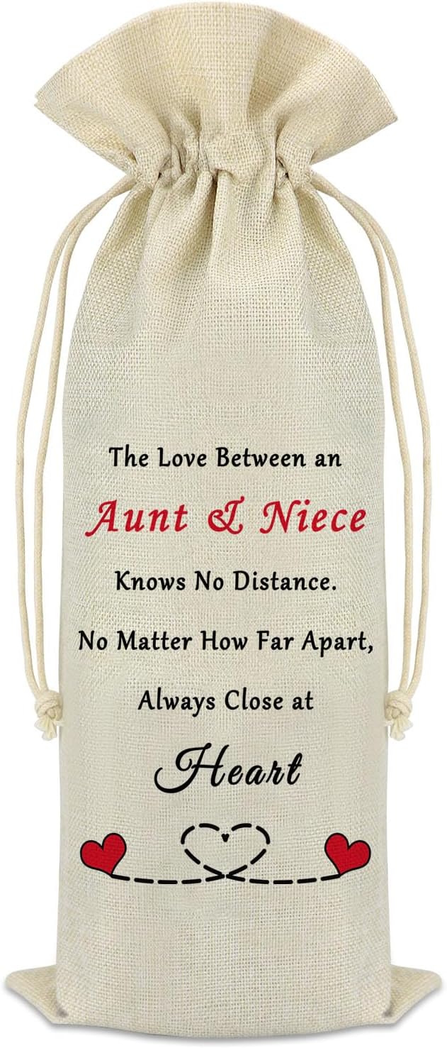 Aunt Gifts from Niece Auntie And Niece Wine Bag Auntie Birthday Gifts Long Distance Gifts Decorative Wine Bottle Bag Christmas Thanksgiving Mothers Day Gift for Aunt Wine Gift Bags with Drawstrings