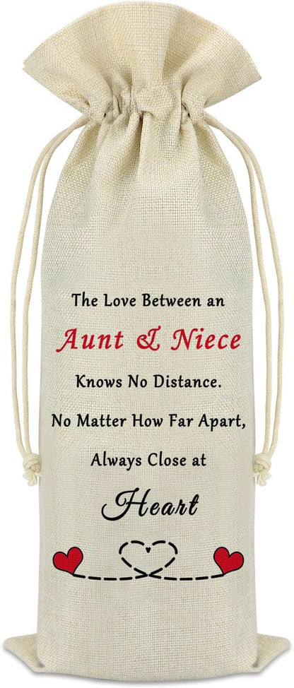 Aunt Gifts from Niece Auntie And Niece Wine Bag Auntie Birthday Gifts Long Distance Gifts Decorative Wine Bottle Bag Christmas Thanksgiving Mothers Day Gift for Aunt Wine Gift Bags with Drawstrings