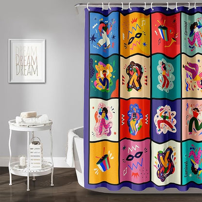 AILONEN Graffiti Music Shower Curtain,Happy Girls Music Art Bath Curtain Minimalist Bathroom Curtain 60" W*72" H Polyester Waterproof Bathroom Curtain with 12 Hooks