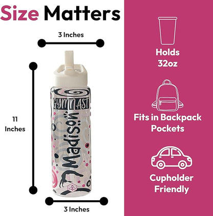 32oz Cheerleader Water Bottle with Straw Lid | BPA-Free Reusable Bottles for Cheerleaders, Cheer Team or Cheerleading Coach | Great Gifts for Girls, Coaches (Custom Gymnast)