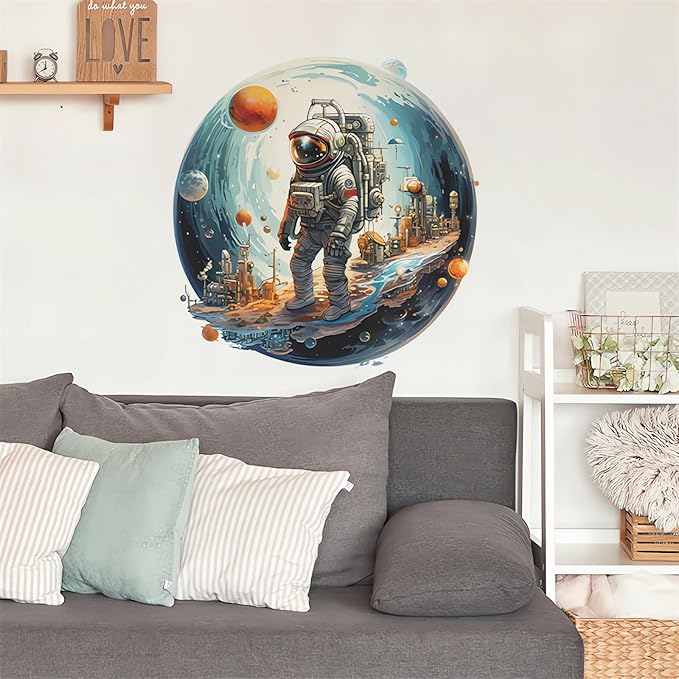 Space Astronaut Wall Stickers, sacinora Outer Space Planet Cosmic Galaxy Wall Decals Removable Vinyl Peel and Stick for Kid Baby Boy Nursery Bedroom Playroom Toddler Room Kindergarten Art Decoration