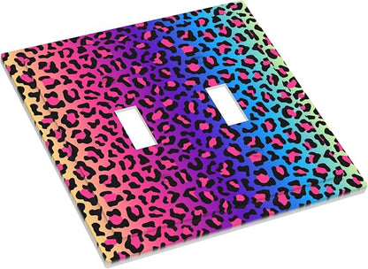 Colorful Leopard Double Toggle Light Switch Covers 2 Gang Wall Plate Dual Decorative Switchplate Electrical Faceplate for Bathroom Country Kitchen Bedroom Decor, 4.9" x 5"