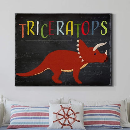 Renditions Gallery Canvas Animal Wall Art Modern Decorations Paintings Colorful Playful Triceratops Vibrant Dinosaur Canvas Wall Hanging Artwork for Kids Bedroom Nursery - 32"x48" LT33
