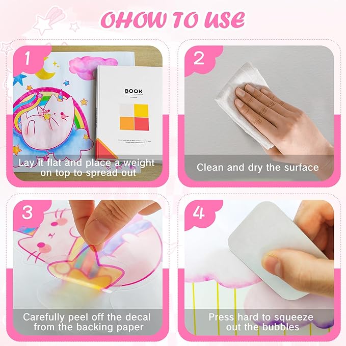 MORCART Rainbow Wall Decal Unicorn Wall Stickers Moon Cat Hearts Clouds Watercolor Stars Removable Vinyl Decals for Nursery Kids Girls Bedroom Birthday Party Wall Decor