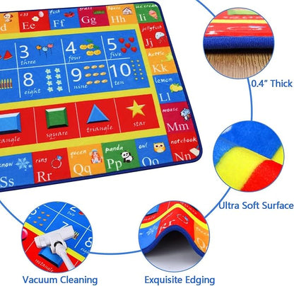 Baby Play Mat Kids Rug for Playroom, ABC Alphabet Numbers and Shapes Educational Learning Mat for Classroom, Soft Game Play Area Rug Carpet for Toddler Boys Girls Childern Nursery Room, 5x7 Ft