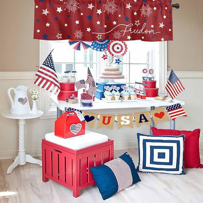 Patriotic 4th of July Kitchen Curtains Valances for Windows Red White Blue Stars Freedom Rod Pocket Window Treatment for Kitchen /Living Room/Bedroom/ Bathroom, 54" X 18", Memorial Day Summer