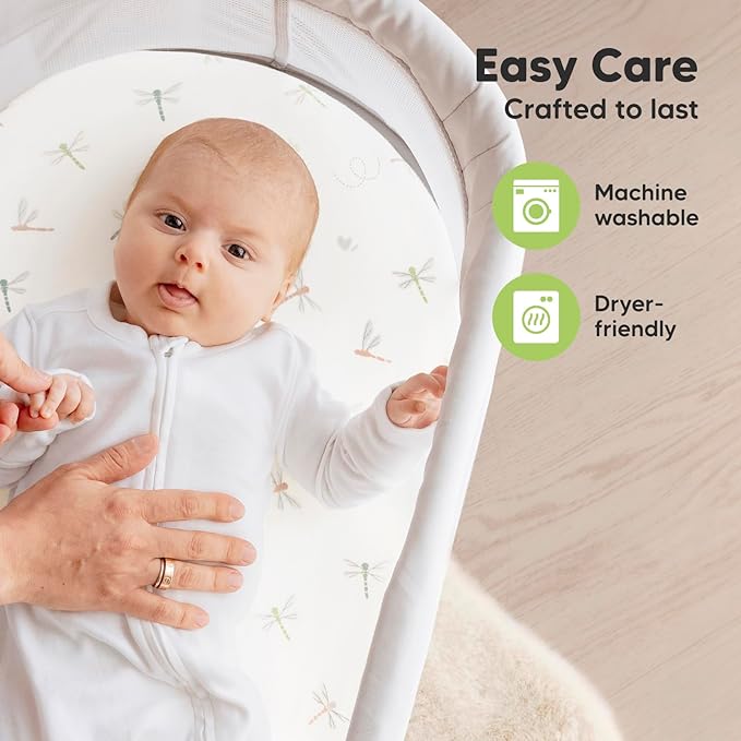 2-Pack Organic Bassinet Sheets for Girls, Boys - 100% Cotton Bassinet Mattress Sheets Compatible with Halo Bassinest Swivel Sleeper, Graco, Baby Delight, Chicco, Unisex Fitted Bassinet Sheets (Meadow)