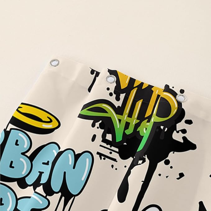 AILONEN Hip-Hop Skull Shower Curtains,Graffiti Music Bath Curtains,Printed Rock Curtains,Polyester Waterproof with 12 Hooks for Bathroom 72" W*84" H