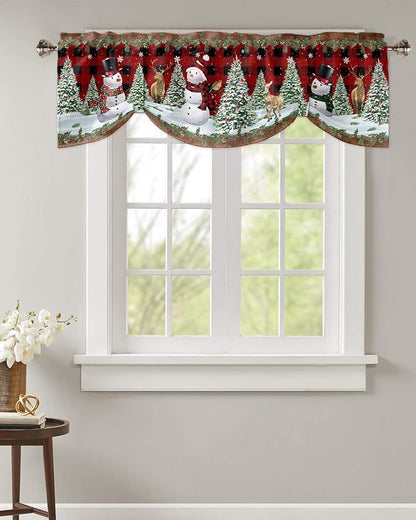 Christmas Snowman Blackout Tie Up Valance Curtains for Kitchen Windows Christmas Tree Window Toppers Balloon Shades for Living Room/Bathroom/Bedroom,1 Panel,42" X 18" Red Xmas Snowy Winter