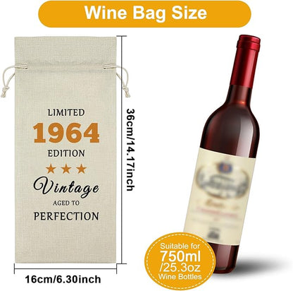 60th Birthday Gifts for Her Wine Bag 60 Year Old Birthday Gifts for Men Born in 1964 Gifts for Women Wine Bottle Storage Bag Birthday Gifts for Sister Turning 60 Wine Accessories Gifts for Wine Lovers