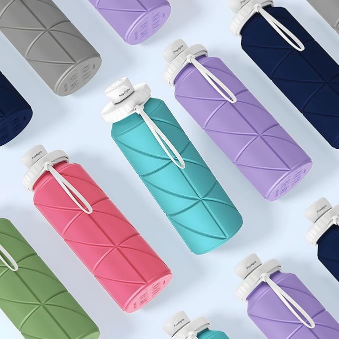 4pack Collapsible Water Bottles Foldable Silicone Travel Water Bottle Leakproof Flexible BPA Free Portable,Folding Water Bottle Lightweight for Camping,Hiking,Sports Travel Bottles 23oz