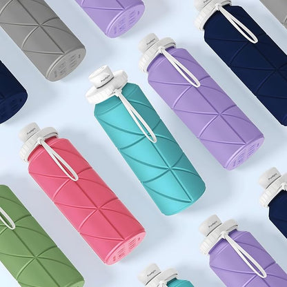 4pack Collapsible Water Bottles Foldable Silicone Travel Water Bottle Leakproof Flexible BPA Free Portable,Folding Water Bottle Lightweight for Camping,Hiking,Sports Travel Bottles 23oz