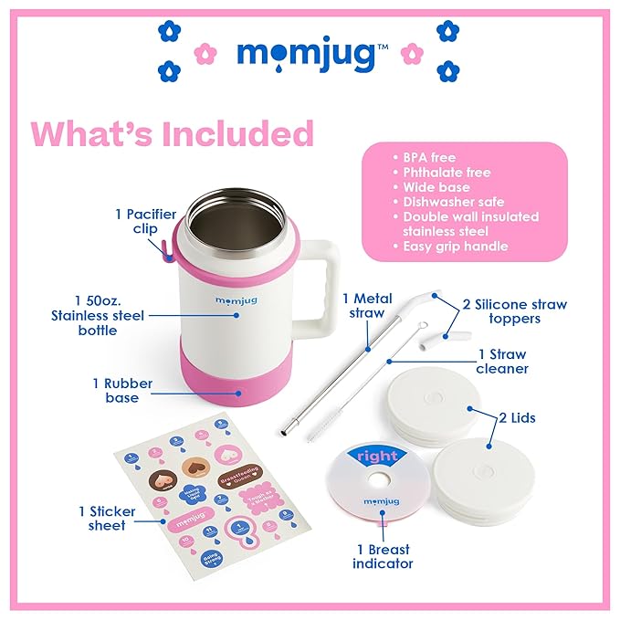 breastfeeding water bottle, 50oz (Pink, with Breast Indicator Dial)