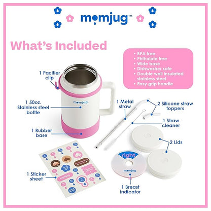 breastfeeding water bottle, 50oz (Pink, with Breast Indicator Dial)