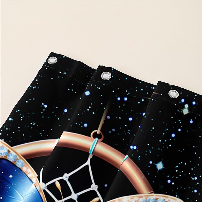 AILONEN Butterfly Dreamcatcher Shower Curtain, Blue Starry Galaxy Butterfly Bath Curtain,Dream Catcher Feather Print Waterproof Bathroom Curtain with 12 Plastic Hooks for Girls Women 72" W*96" H