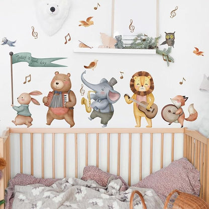 Watercolor Baby Animals Wall Decals Stickers, African Jungle Rabbit Bear Elephant Lion Fox Bird Owl Kids Room Nursery Decor, Baby Nursery Kids Bedroom Living Room Wall Decor