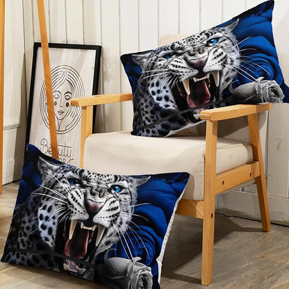 AILONEN Leopard Fitted Sheet Set Twin Size, Roaring Cheetah Print Bed Sheet Set,Blue Rose Bedding Grey Leopard Sheet Set,Wildlife Bed Sheet Set Animal Themed Fitted Sheet and 2 Pillowcases,3 Pieces