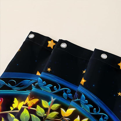 AILONEN Tree of Life Shower Curtain for Bathroom,Glowing Butterfly Starry Bath Curtain,Modern Tree Floral Print Curtain Decoration Waterproof with 12 Plastic Hooks for Boys Girls Adults 72" W*72" H