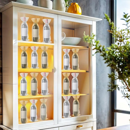 Megitzuu 20 Pieces Organza Wine Bags, 14.6 x 5.5 Inch Wine Gift Bag with Drawstring Sheer Mesh Wine Gift Pouches Bottle Covers for Halloween Christmas Wedding Party Favors (Gold+White)