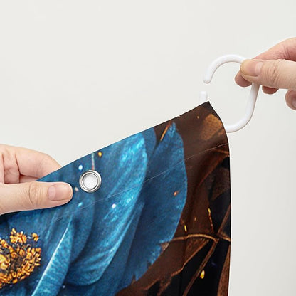 AILONEN Tiger Shower Curtains for Kids Boys,Blue Flower Tiger Bath Curtains,Wild Animal Curtains Polyester Waterproof,72" W*96" H with 12 Plastic Hooks