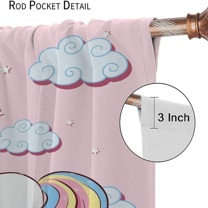 Unicorn Curtain for Kids Bedroom,Pink Cartoon Rainbow Darkening Curtains Decor Sliding Curtains Decorative Curtains for Girls Boys Baby Room,Living Room Decoration 63x63inch