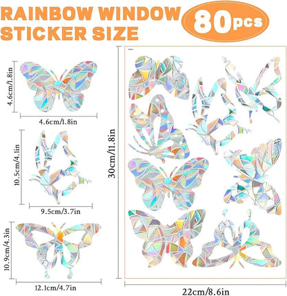 80pcs Window Decals for Glass Windows, Anti Collision Window Clings for Birds, Butterfly Shape Bird Strike Prevention for Windows (Butterfly)